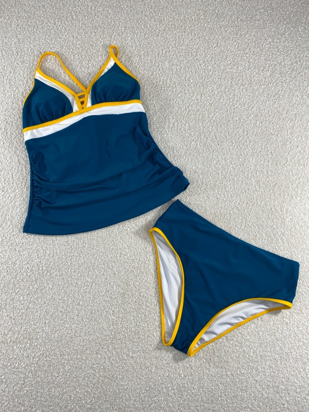 Dark teal & Yellow Tankini Swim Set - Women medium
